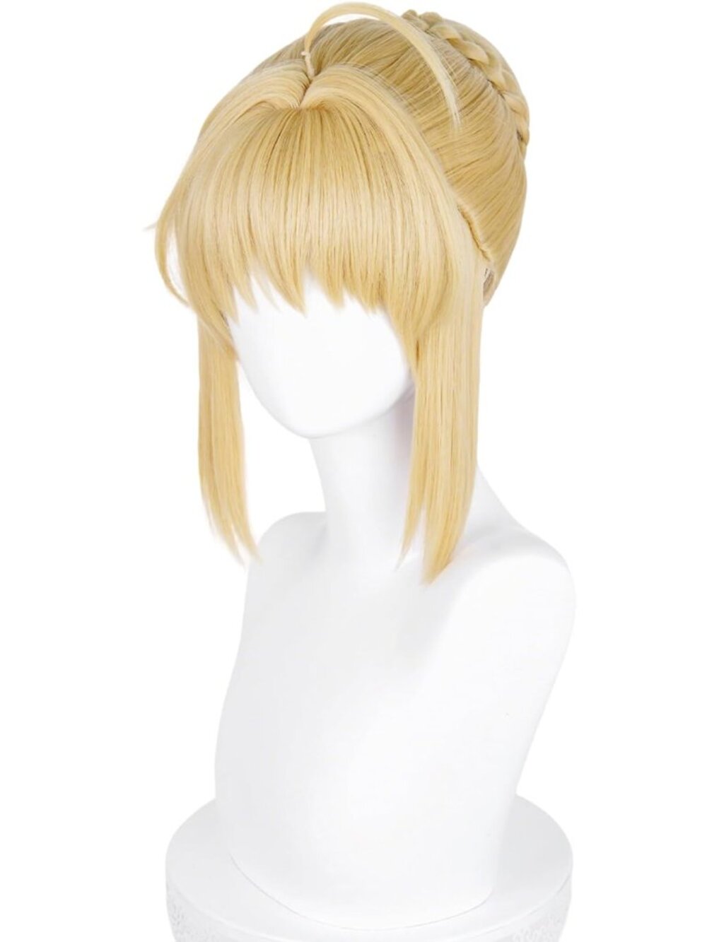 Women's Blonde Bun 39 Inch Cosplay Platinum Blonde Wigs With Side Part Bangs